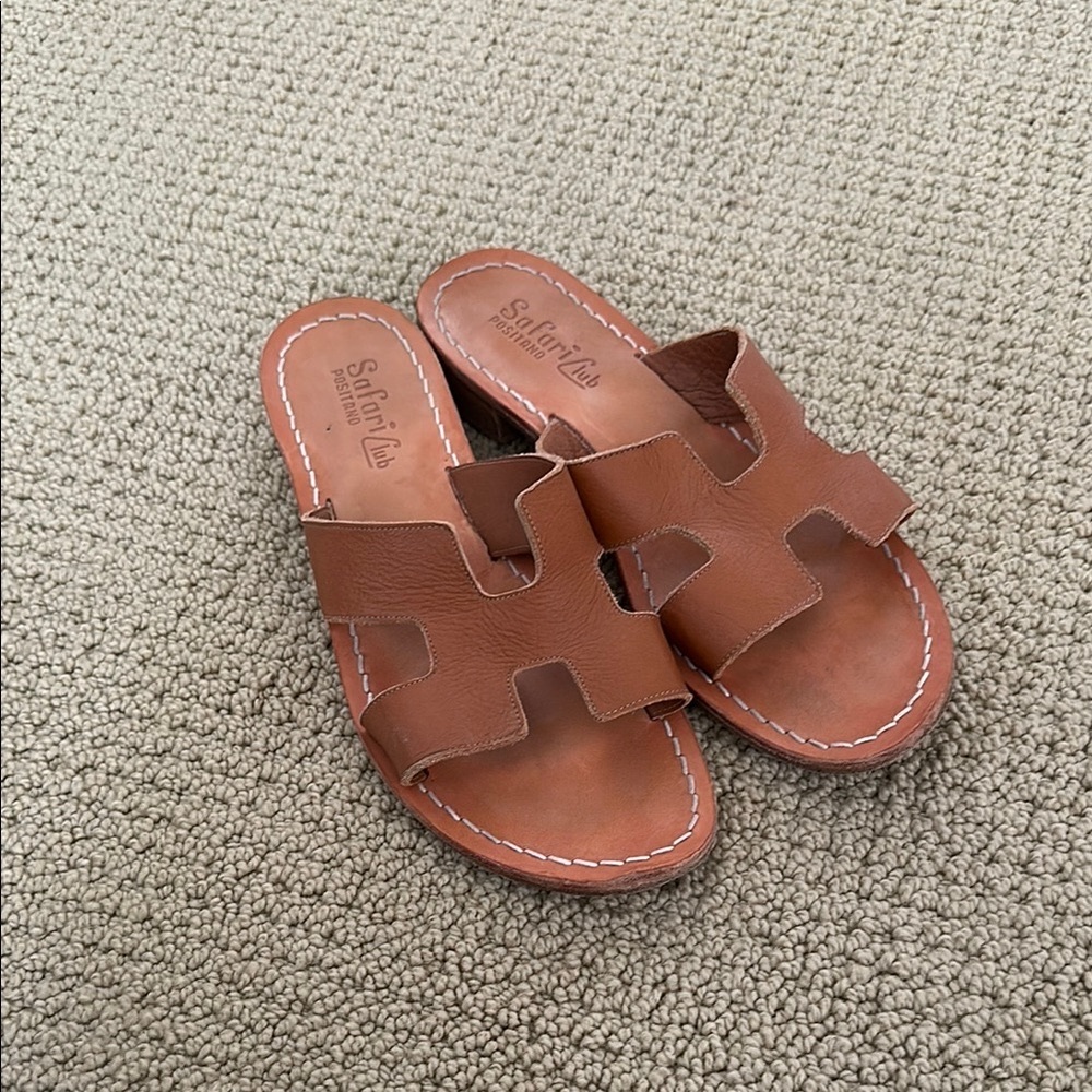 Safari Club Positano Tan Leather Slide Sandals